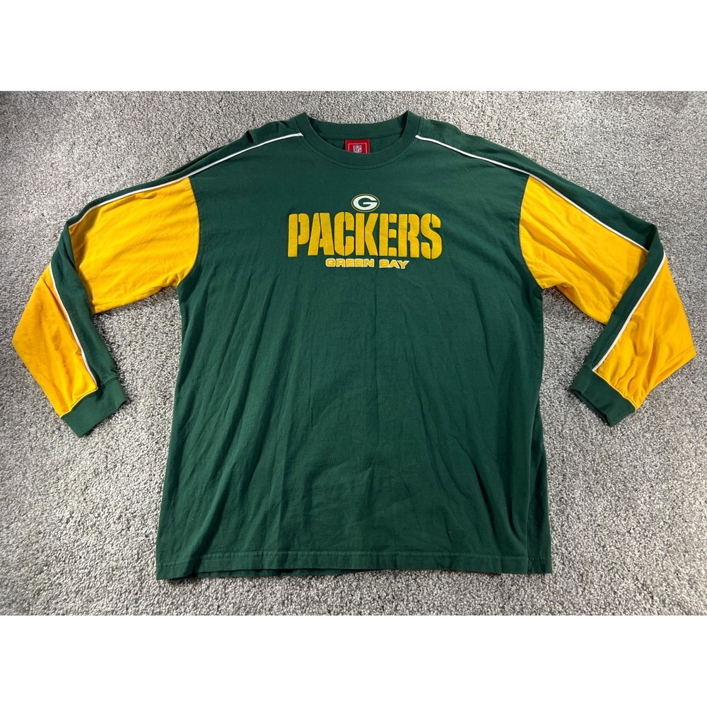 Vintage 90s NFL Green Bay Packers Long Sleeve Shirt Green Yellow Mens 2XL